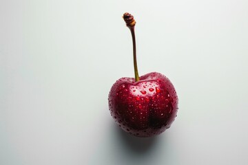 Poster - A close-up shot of a single cherry with water droplets glistening on its surface
