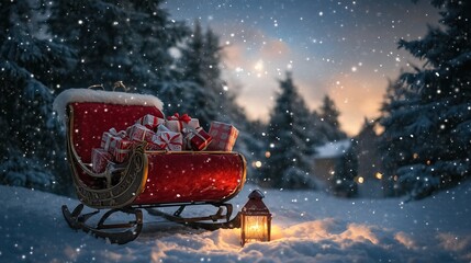 Santa Claus's sleigh parked in the snow