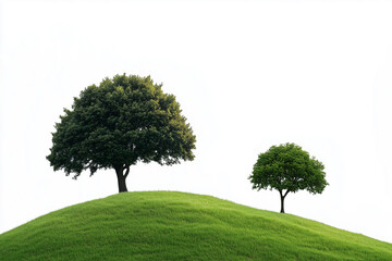 Wall Mural - towe images of trees on a grassy hill against on a white background pn with green trees in