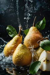 Poster - Fresh pears with water droplets, great for food or still life photography