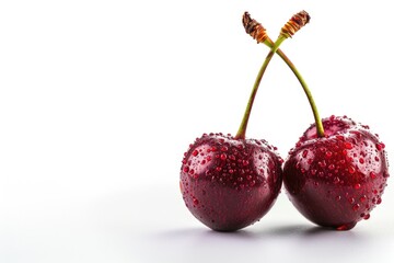 Poster - Fresh cherries with water droplets glistening on their surface