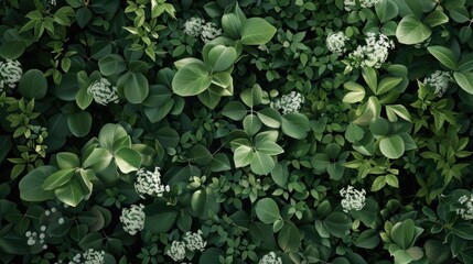 Wall Mural - A cluster of green plants with white flowers growing together