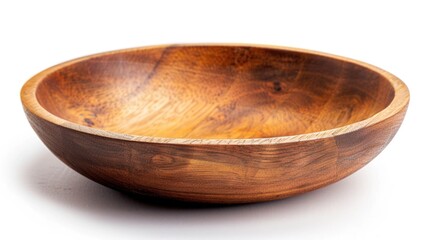 Poster - Simple still life image of a wooden bowl on a white background, ideal for use in lifestyle, design or editorial contexts