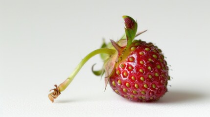 Poster - A close-up shot of a single strawberry on a white surface