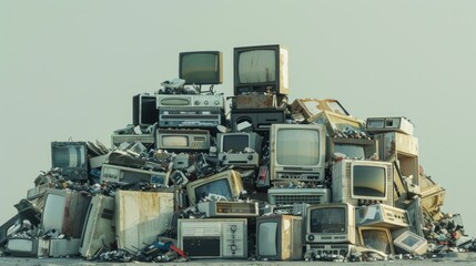 Poster - A collection of vintage televisions stacked on top of each other