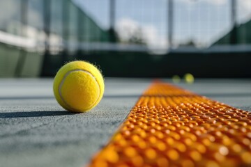 Poster - A yellow tennis ball sits atop a tennis court, ready for play