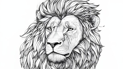 A lion is hand drawn in ink on this line art illustration