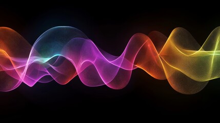 Poster - A soft and fluid design element with smooth multicolored lines on a dark backdrop