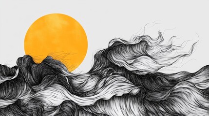 Poster - Flowing curved background with geometric shapes in abstract line art