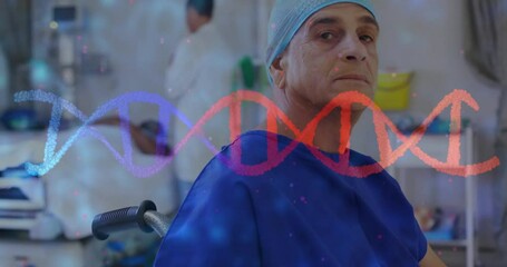 Poster - Animation of dna strand over caucasian male surgeon