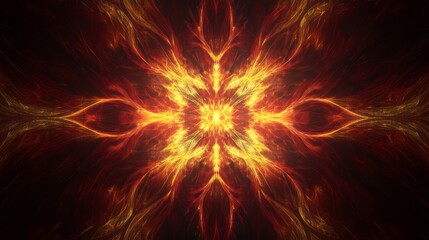 Poster - Decorative illustration of a fractal explosion star on a glossy red background