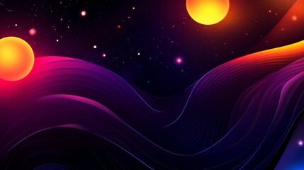 Poster - Luminous line art illustration depicting waves and circles against an abstract background