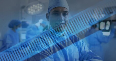 Poster - Animation of dna strands over biracial male surgeon