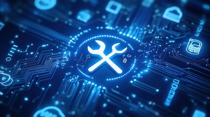 Poster - Digital Wrench Icon on Circuit Board