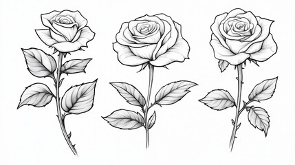 An illustration of flowers featuring black and white floral bouquets Hand drawn botanical flowers for creative inspiration.