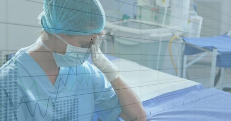 Poster - Animation of data processing over caucasian female surgeon