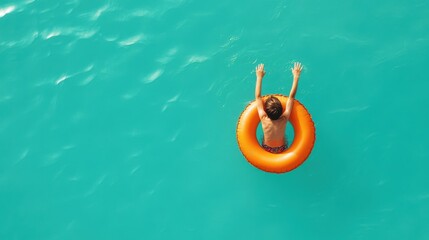 Sticker - A person floating on an inflatable ring in the middle of a body of water, AI