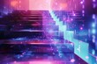 © Tanu - A vibrant stairway glows with colorful lights and digital motifs, creating a futuristic atmosphere that suggests movement and progress in an urban space.