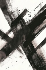 Poster - Modern gray splatters and watercolor effects create a fluid paint effect in black and white geometric lines