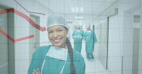 Poster - Animation of data processing over biracial female surgeon