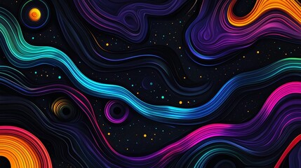 Poster - Vibrant wallpaper design with colorful line art illustration of abstract shapes and splashes
