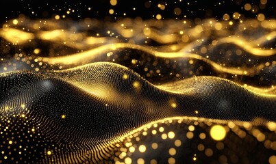 Poster - A golden abstract technical background depicted in line art