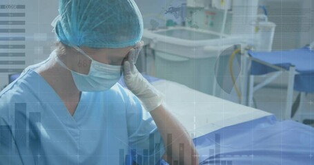 Poster - Animation of data processing over caucasian female surgeon