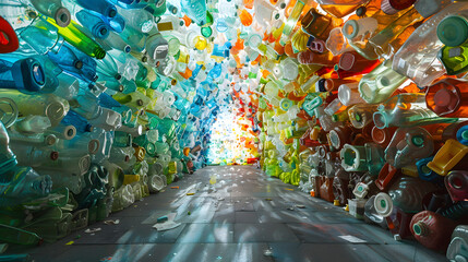 Wall Mural - Resource recovery plant and upcycling refuse into useful products and set against a kaleidoscopic backdrop 