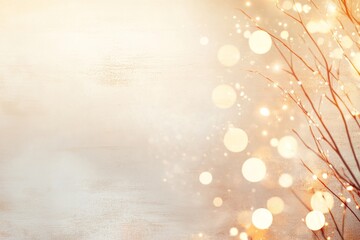 Bokeh light effect in gold and white, festive blurred background, warm glow 