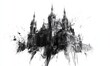 © Halina Berah - Illustration of an ancient castle created with line art and watercolor elements