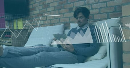 Poster - Animation of financial data processing over caucasian businessman in office
