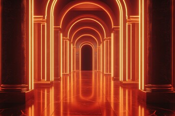 Wall Mural - The illustration features a perspective design of glowing orange neon lights