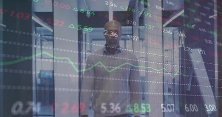 Poster - Animation of financial data processing over african american businessman in office