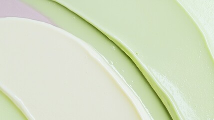Poster - Green, white and a touch of purple cosmetic creams are blending together, creating a smooth background with a subtle shine