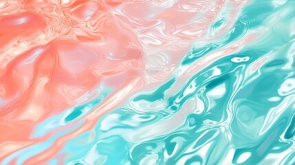 Wall Mural - Abstract fluid art background in pastel colors, mixing pink, turquoise, and white, creating a marble effect with its organic shapes