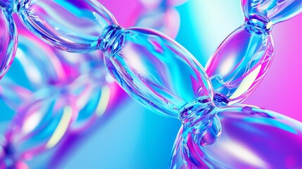 Aufkleber - 3d rendering of an abstract glass shape forming a chain structure. The image is set on a gradient blue and purple background with reflections
