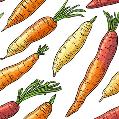 Colorful carrots - seamless pattern. Doodle artwork style