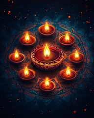 Wall Mural - Happy Diwali Lighting diya oil lamps