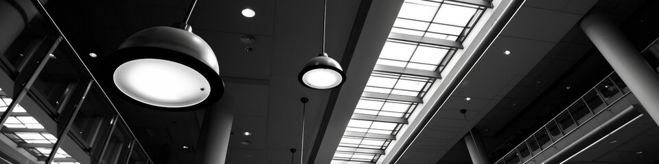 Poster - Interior lamp glowing in soft evening light, presented in black and white monochrome.