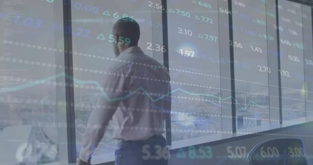 Poster - Animation of financial data processing over african american businessman in office