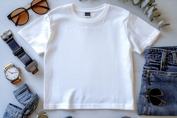 Realistic white Tshirt Flat Lay Mockup created with Generative AI