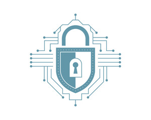 Poster - Cybersecurity lock icon representing digital data protection, network security, encryption technology, safeguarding sensitive information, preventing cyber threats, ensuring privacy