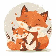 Poster - A mother and her baby fox are sitting together