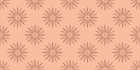 Wall Mural - vector bohemian seamless pattern with sun,star and sunburst.boho linear emblems in trendy minimalist