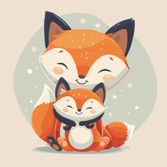 Wall Mural - A mother and her baby fox are sitting together