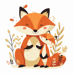 Poster - A mother and her baby fox are sitting together