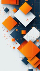 Wall Mural - Abstract Geometric Pattern with Orange, White, and Blue Squares and Dots