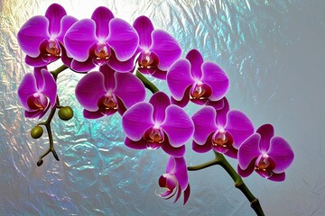 Wall Mural - Striking Orchid Flower Branches on an Iridescent Background