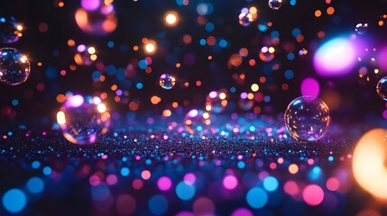 Illuminated bubbles on dark background with dotted lights image