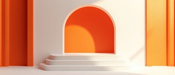 Wall Mural - White Platform with Orange Archway and Walls